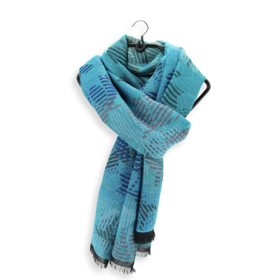 BLUE AND TURQUOISE, COTTON AND RAYON BLEND STOLE - CHERIE