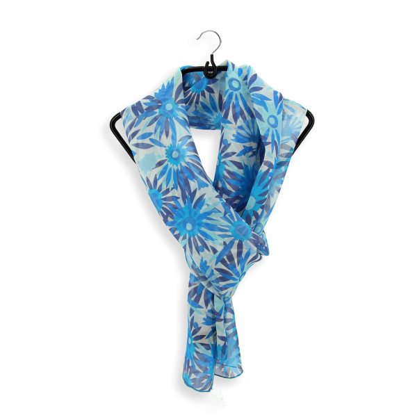 Blue-women's-silk-airy scarf-Solar flower