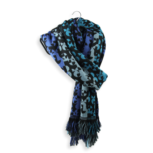 Blue-black-Merino wool-rayon-men’s-scarf-Running