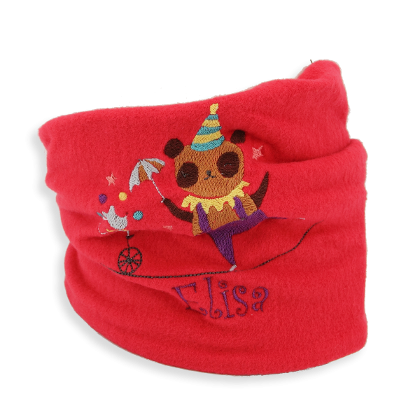 Red-organic-cotton-circus-embroidered-children’s-scarf