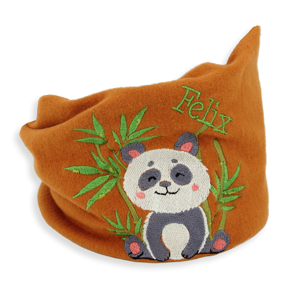 Caramel-organic-cotton-panda-embroidered-children’s-scarf