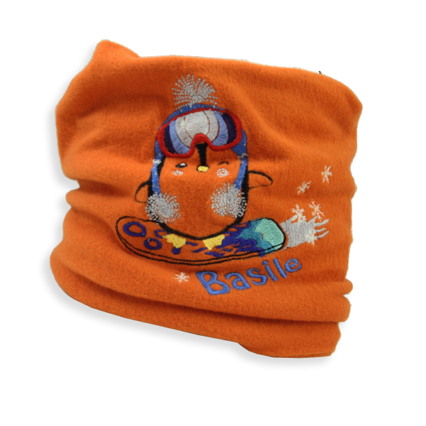 Halloween orange-organic-cotton-penguin-embroidered-children’s-scarf