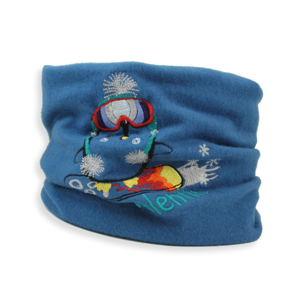 Scarf-child-cotton-bio-embroidered-penguin-blue