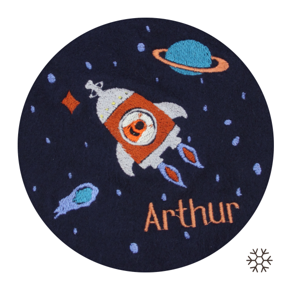 Scarf-child-broidery-rocket-extraterrestrial-cotton-organic-navy-blue