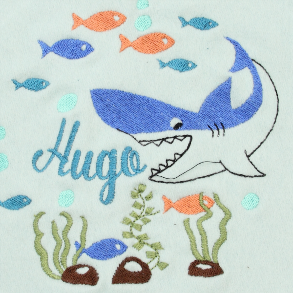 Sky blue-organic-cotton-shark-embroidered-children’s-scarf
