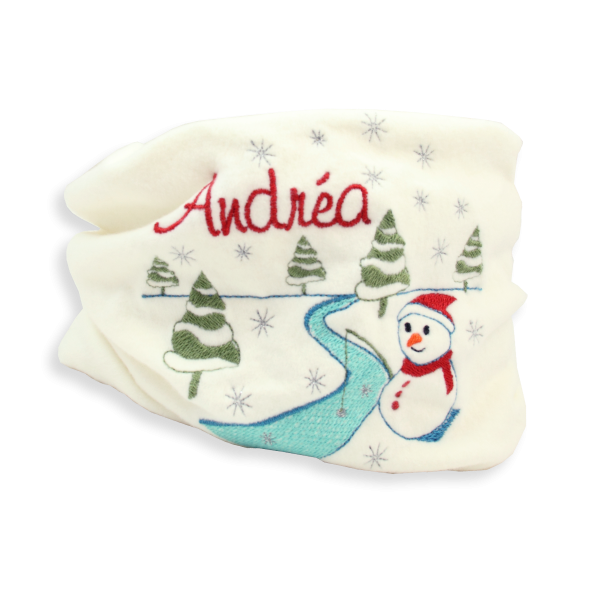 Off-white-organic-cotton-snowman-embroidered-children’s-scarf