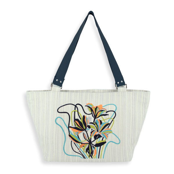 women’s-embroidered-woven bag-fleurs ondulantes-silver