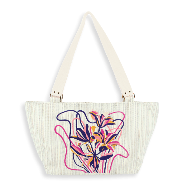 women’s-embroidered-woven bag-fleurs ondulantes -gold