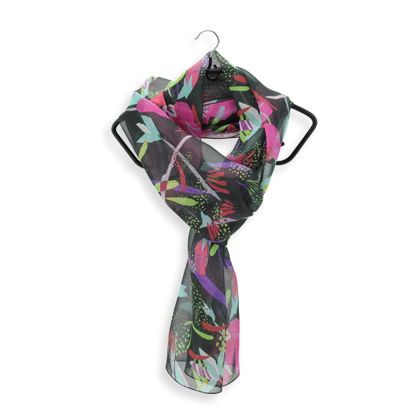 Dark green-fuchsia-flower-printed-silk-women’s-scarf