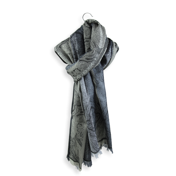 Beautiful gray silk and wool men's scarf | Ornamental cashmere style.