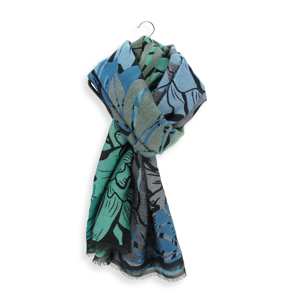 Made-in-France-Ami-blue-green-rayon-cotton-Merino-wool-scarf