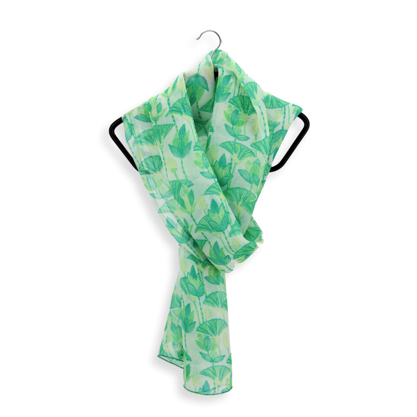 Green-lotus-flower-printed-silk-women’s-scarf