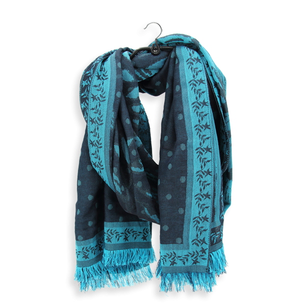 Navy-turquoise-cotton-silk-wool-women’s-stole-maxi-floral