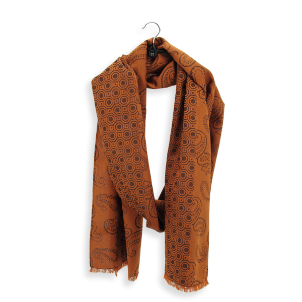 Brown caramel-silk-men's-scarf-Charles-made-in-France