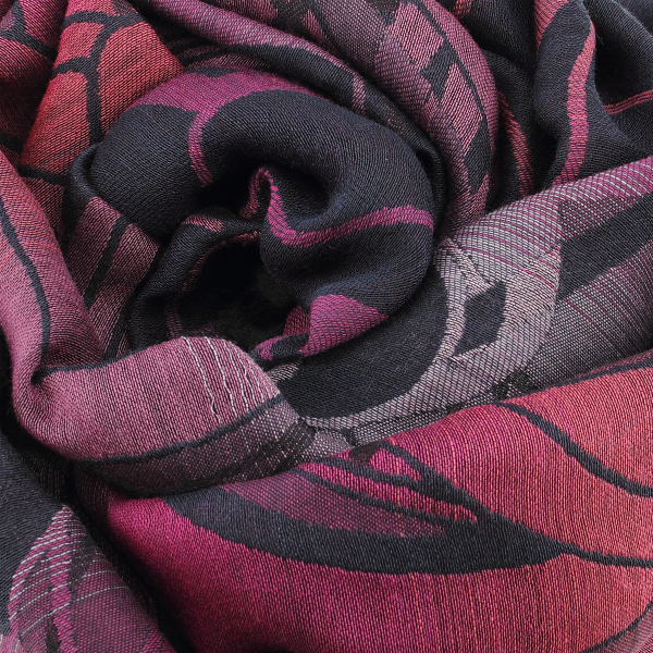 Made-in-france-navy-pink-silk-Merino-wool-stole-Neo Floral