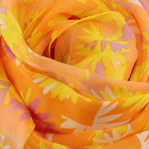 Orange-flower C-printed-silk-women’s-airy scarf