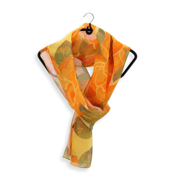 Women's-orange-printed-silk-airy scarf-Pivoine