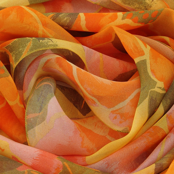 Women's-orange-printed-silk-airy scarf-Pivoine