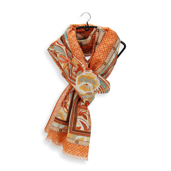 Women's-cotton-silk-stole-orange-printed-Belle de nuit