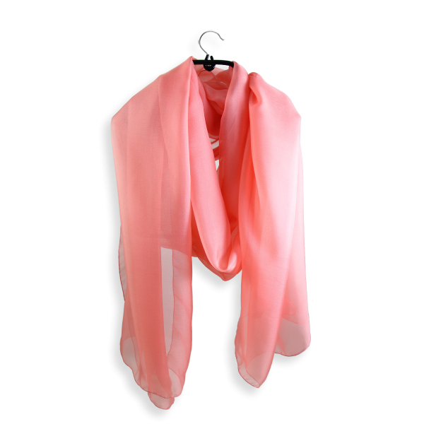 Silk chiffon stole made in France pink coral