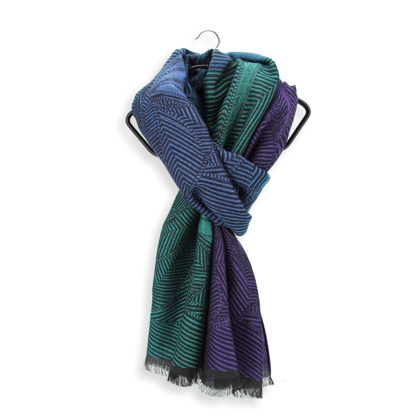 Made-in-France-purple-green-cotton-silk-Merino-wool-scarf-LYS
