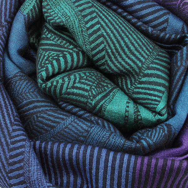 Made-in-France-purple-green-cotton-silk-Merino-wool-scarf-LYS