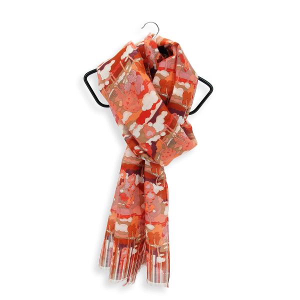 Red-women's-cotton-silk-scarf-Paysage
