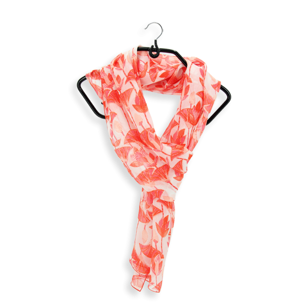 Red coral-lotus-flower-printed-silk-women’s-scarf