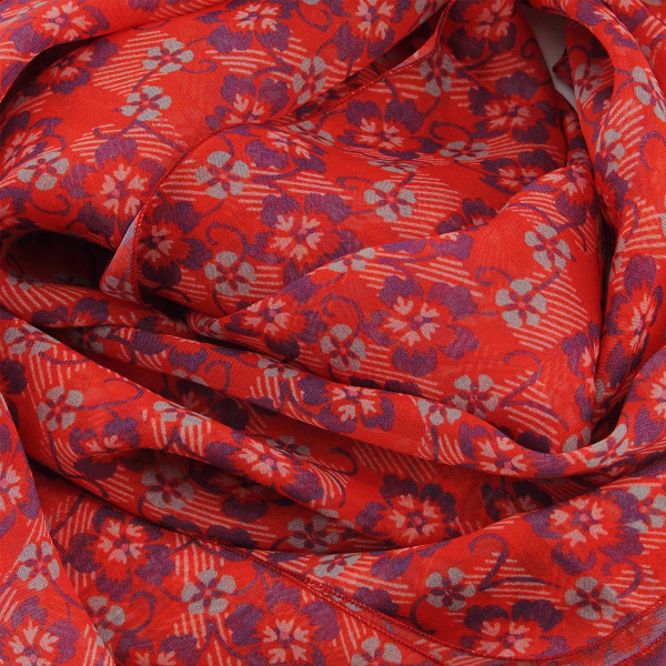 Woman-silk-scarf-red-printed-flower-made-in-France