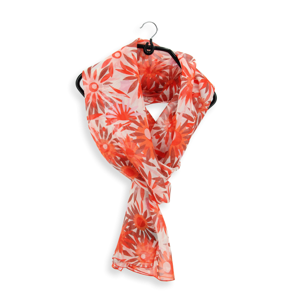 Red-women's-silk-airy scarf-Solar flower