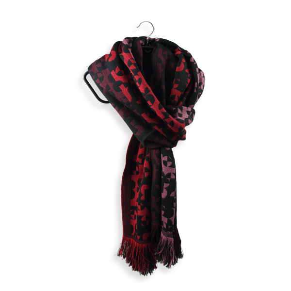 Red-black-Merino wool-rayon-men’s-scarf-Running