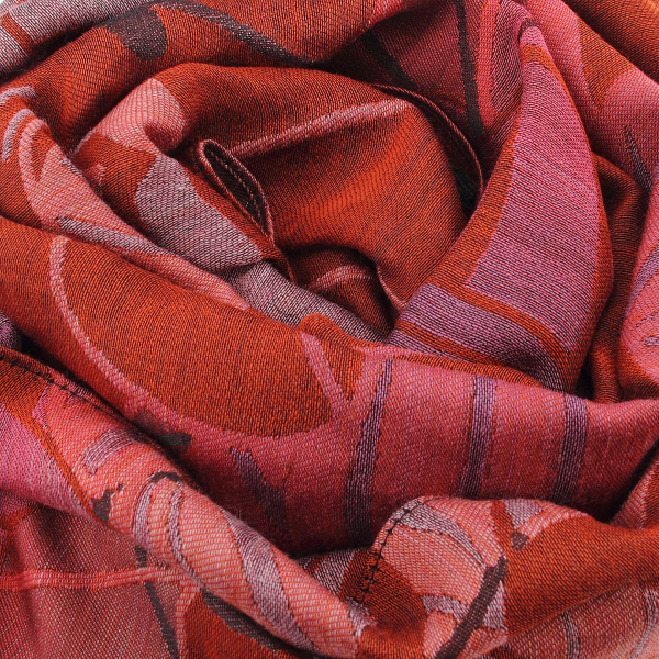 Made-in-france-Neo Floral-rust-silk-Merino-wool-stole