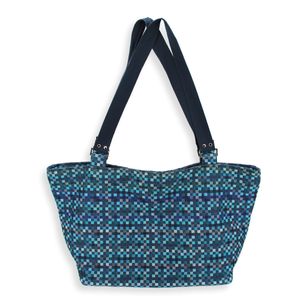 Blue Vichy tote bag cotton and linen