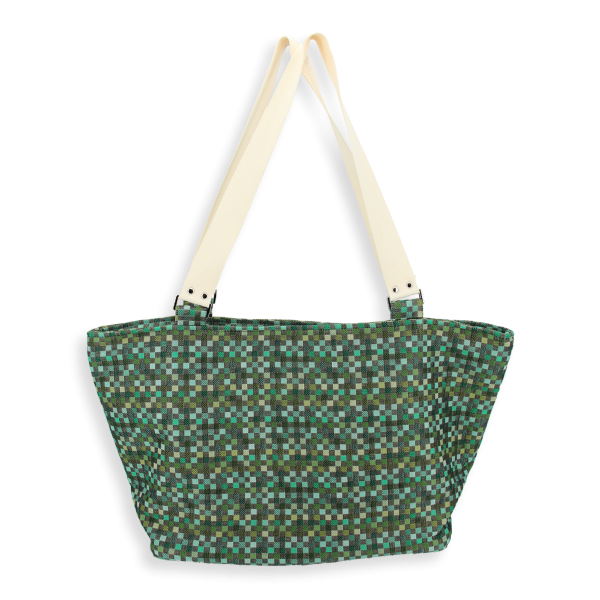 Green Vichy tote bag cotton and linen