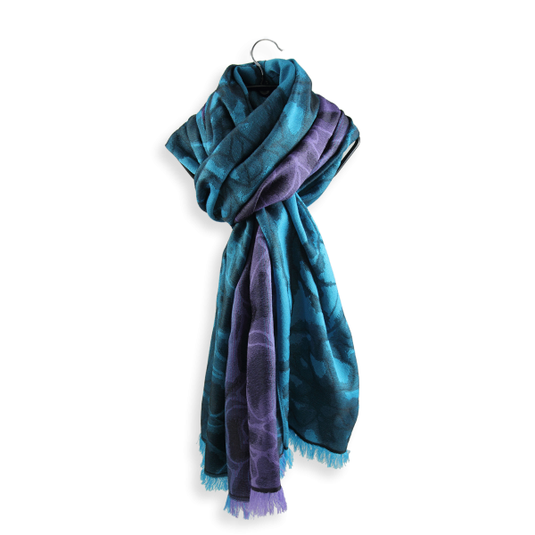 Purple-turquoise-silk-merino wool-women's-stole-Rosae