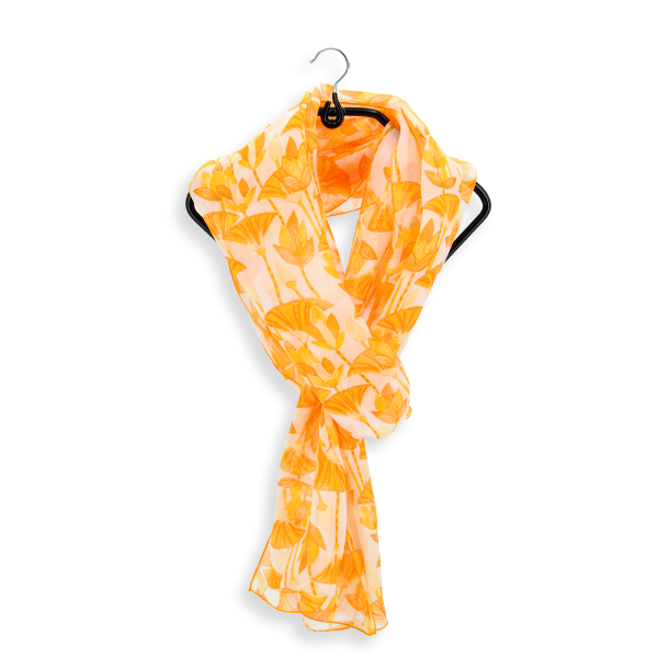 Yellow-women's-silk-scarf-printed-lotus-flower