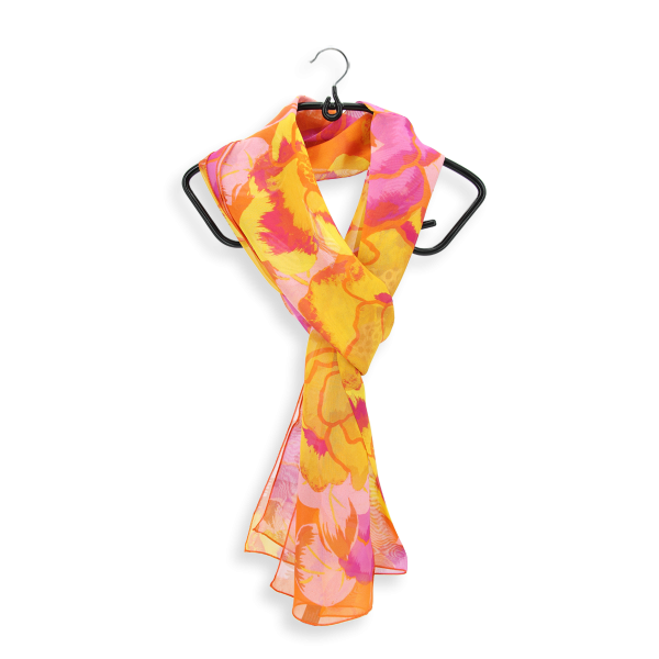 Women's-yellow-printed-silk-airy scarf-Pivoine