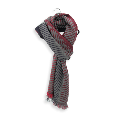 DARK RED and GRAY, SILK MERINO WOOL AND CASHMERE BLEND SCARF - CLASSIQUE