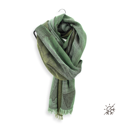 GREEN AND KHAKI, SILK, COTTON AND WOOL BLEND STOLE - DREAM