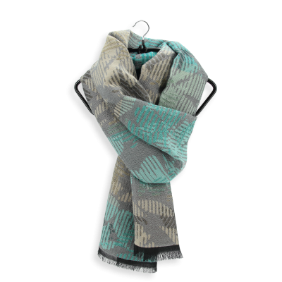 GREY AND AQUA, COTTON AND RAYON BLEND STOLE - CHERIE