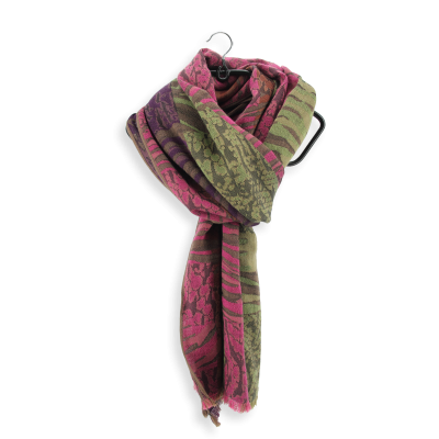 KHAKI AND PINK COLORED COTTON AND RAYON BLEND SCARF - CYBELE