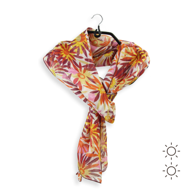 ORANGE and YELLOW PRINTED SILK SCARF | FLEUR SOLAIRE MOTIF