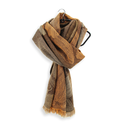 YELLOW OCHRE AND CHESTNUT BROWN, SILK, COTTON AND WOOL BLEND STOLE - DREAM