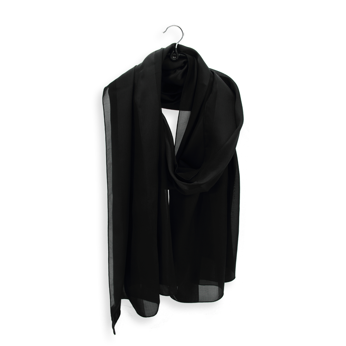 小物 PORTER CLASSIC H/W SILK STOLE BLACK A large black silk ceremonial stole featuring chiffon and satin bands.