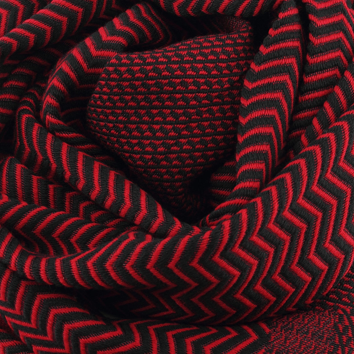 Warm large men's black and red wool and silk blend scarf